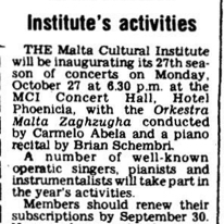 Malta Cultural Institute
Sunday Times of Malta
14.09.1975