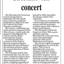 Shostakovich concert
Times of Malta
07.09.2006